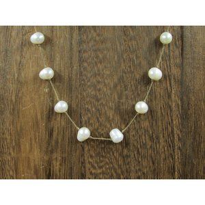 16" Sterling Silver & Cord Real White Pearls Necklace Vintage Minimalist